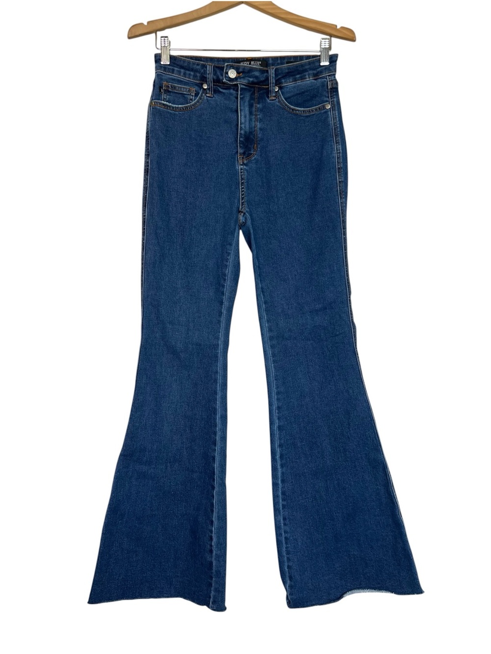 Judy Blue High Rise Medium Wash Flare Raw Hem Blue Jeans Size 7/28